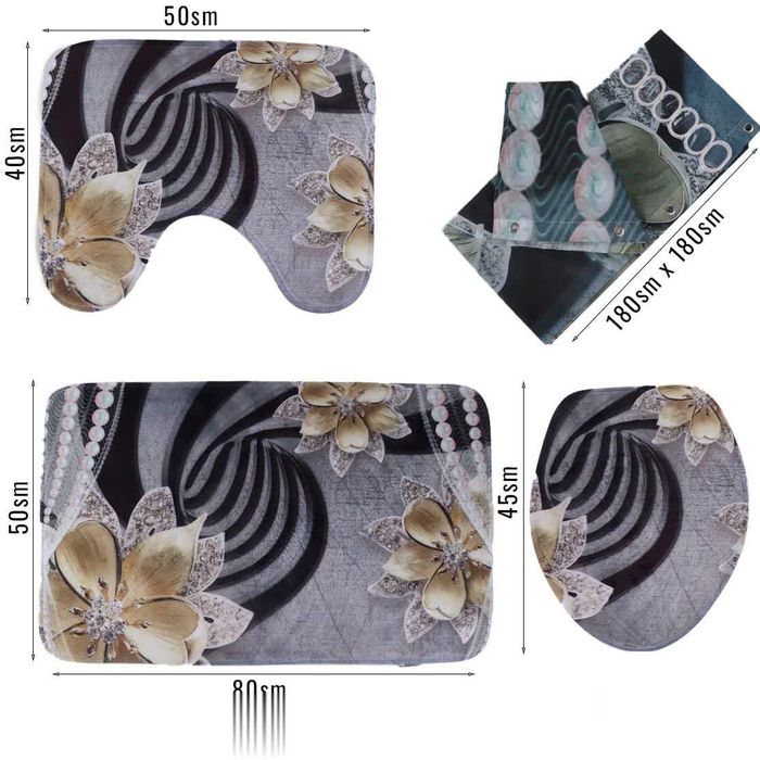 Sanuzel uchun gilamlar to'plami va vanna parda