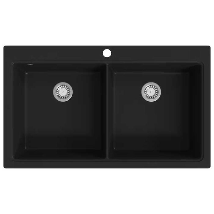 Chiuveta Bucatarie Granit Incastrata vidaXL Doua Cuve Neagra The Home IKEA KIKA Mobexpert Grohe Hansgrohe Ferro Black Sink Kitchen New Noua Oferta