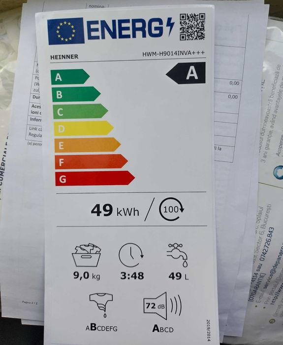 Masina de spalat in garantie pana la data de 19.08.2026 Clasa A