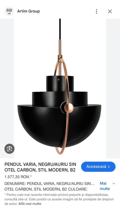 Pendul Varia negru cu interior alb
