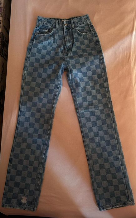 Cropp карирани дънки straight, размер XS/ХС, НОВИ