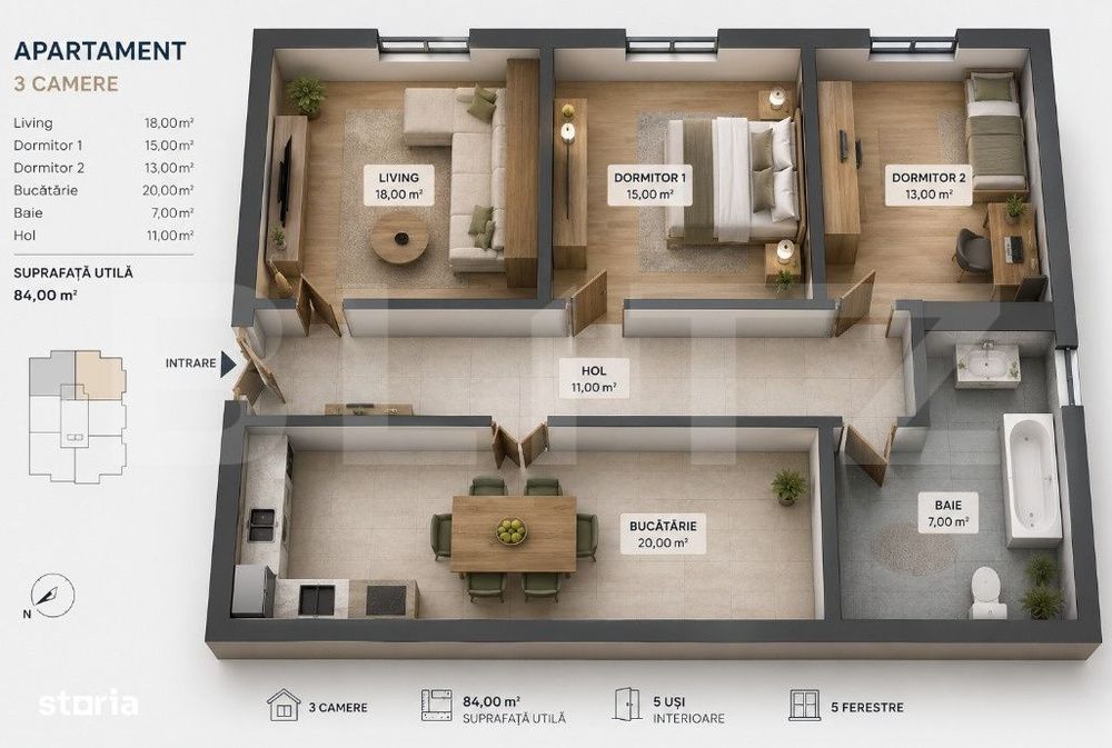Apartament 3 camere, zona Centrul Vechi