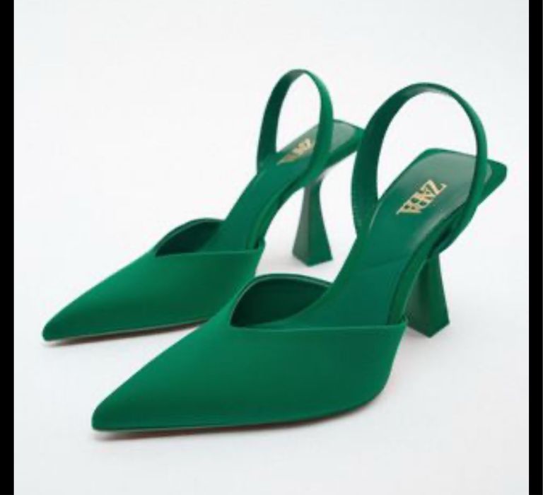 Зелени сатенени токчета сандали Zara