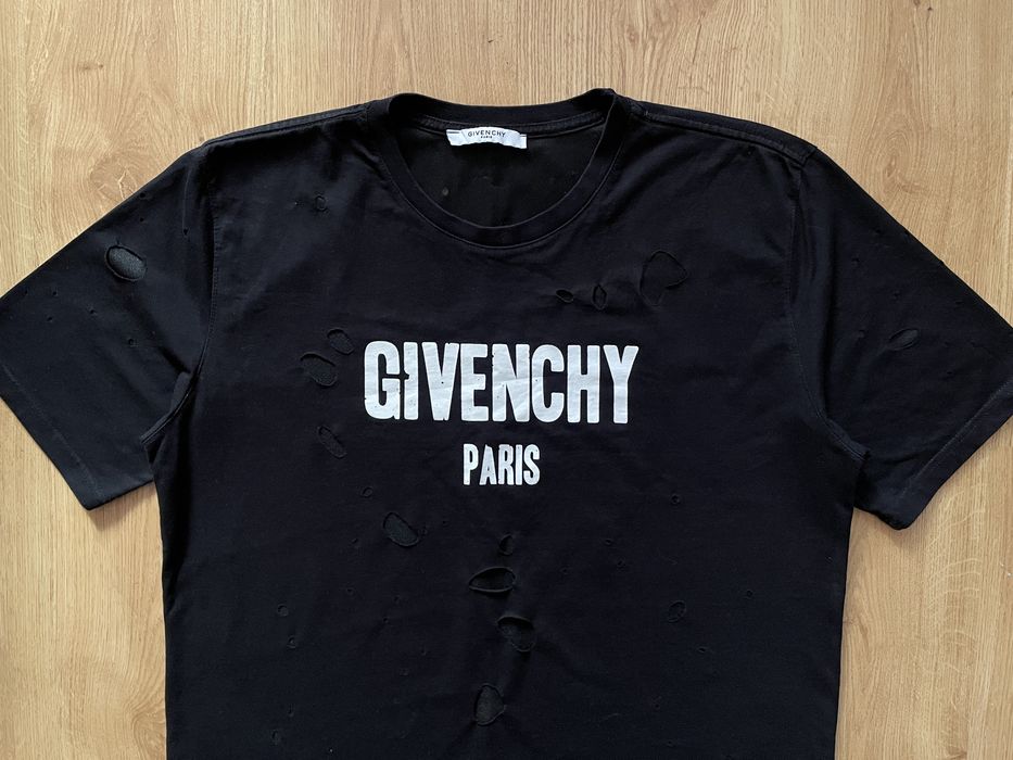 Givenchy Paris Black Destroyed Logo T-shirt
