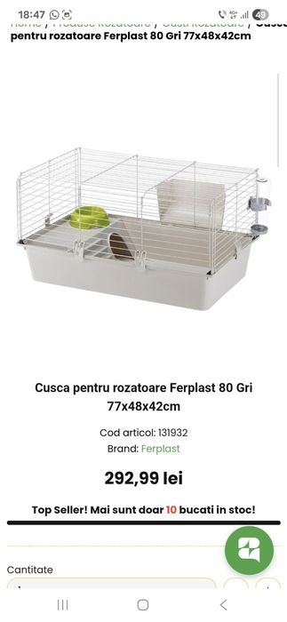 Cușcă iepure/răzătoare 80x50 cm