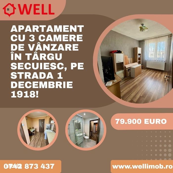Apartament cu 3 camere de vânzare în Tg.Secuiesc