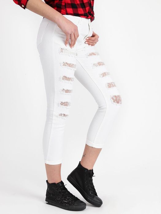 Дамски бели дънки с дантела размер 38