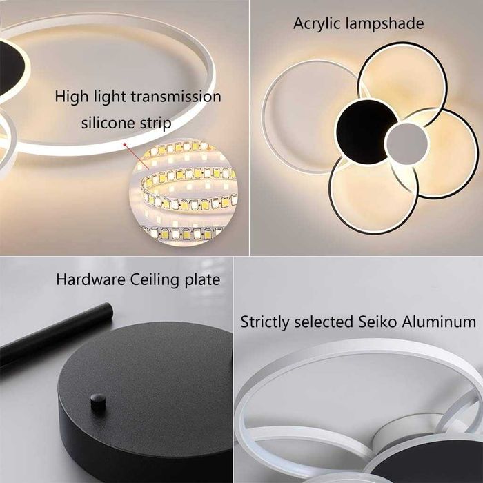 Лед led полилей с 6 кръга златен, черен, димируем дистанционно 211