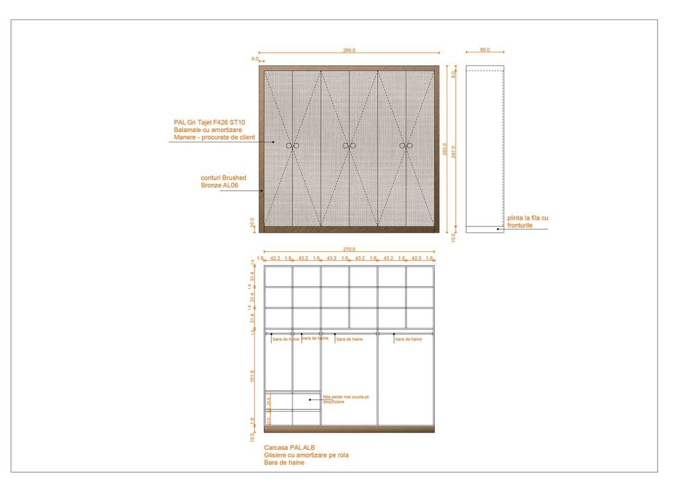 Dressing la comandă 286 Latime × 247 Inaltime × 60 cm Adancime, 6 uși, 4 sertare