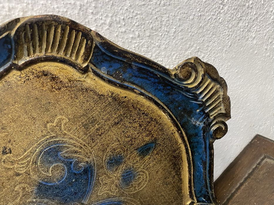 Винтидж поднос Италия 1950 1970 Florentine синьо злато