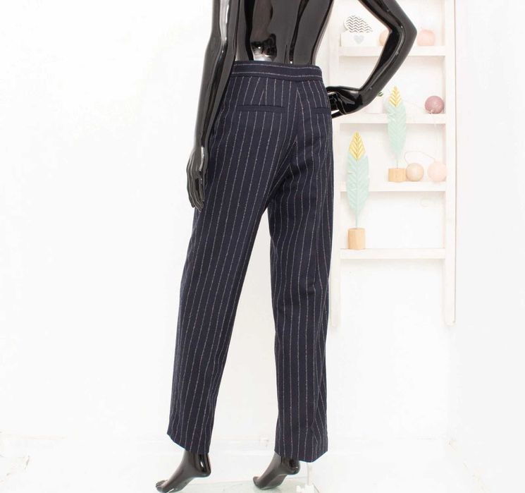 COS оригинален дамски панталон синьо райе вълна прави крачоли 36 S