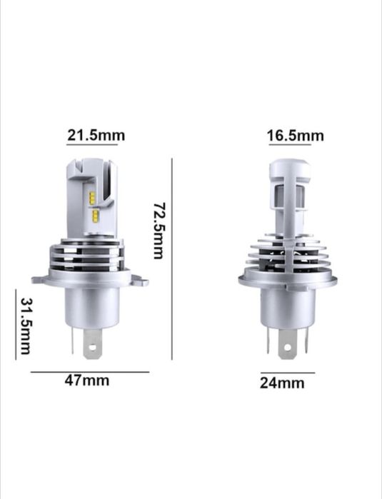 Set 2 bec led slim pentru auto faza scurta / lunga, model H4, putere 10000 lumeni, cu canbus, 6000 k alb pur