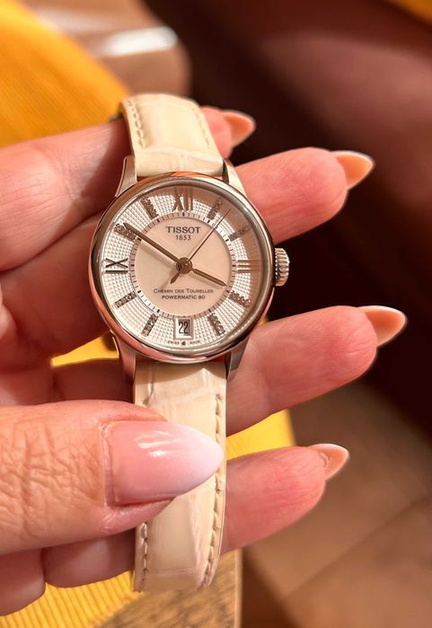 Дамски часовник TISSOT,Автоматиk ТИСОТ 32 диаманта, бял, сапфир стъкло