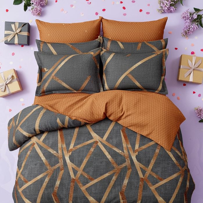 Lenjerie Pat Angela Sx077, Bumbac, 6 Piese, Cu Elastic, Imprimeu, Maro