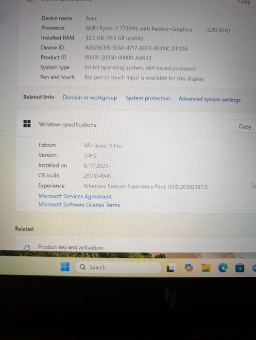 Acer ANV15-41-R8JX с процесор Ryzen 7 7735HS, 32GB RAM, 1TB SSD