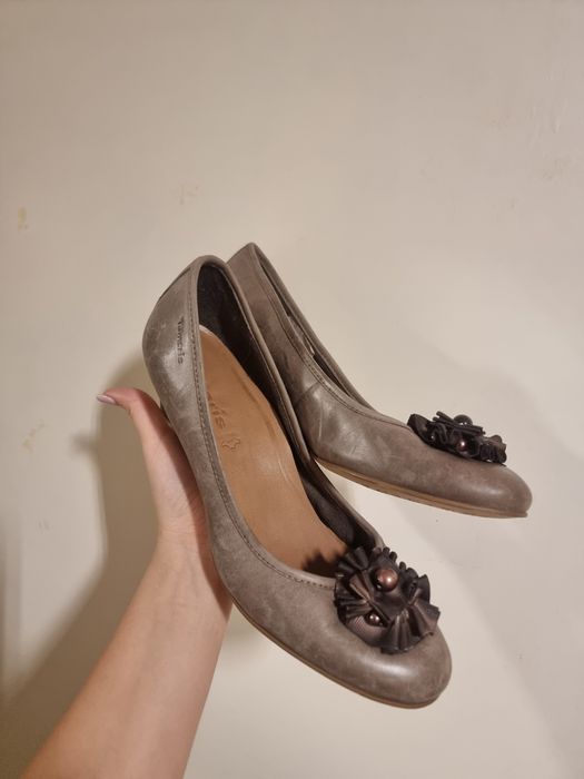 Кафеви токчета, естествена кожа Tamaris 40 номер