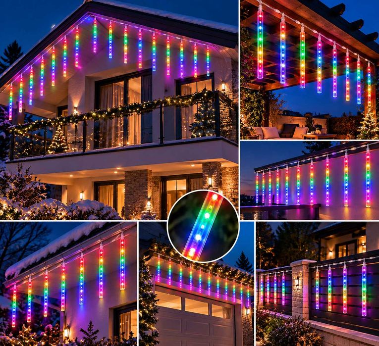 Падащ сняг коледни LED лампички най новия модел с 8 ефектни снеговалежа 3м х 50см 8бр. многоцветна