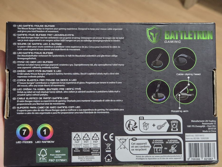 Mouse Bungee Gaming Battletron, Iluminare RGB 8 moduri, braț flexibil