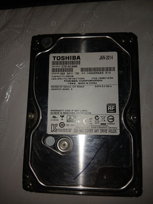 Память HDD для компьютера 500 Гб Toshiba