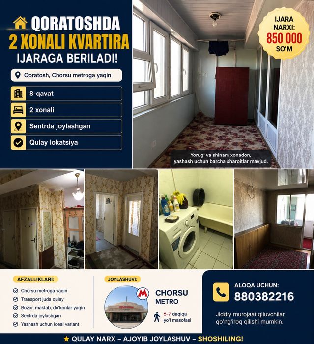 Kvartira arenda qoyiladi student bollaga