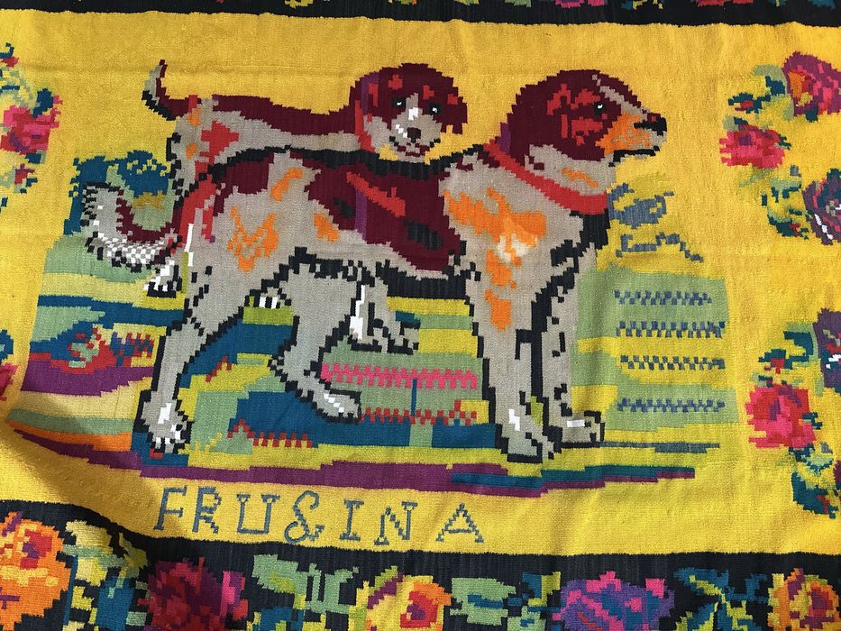 Covor/scoarta/kilim romanesc vechi-motiv figurativ unic