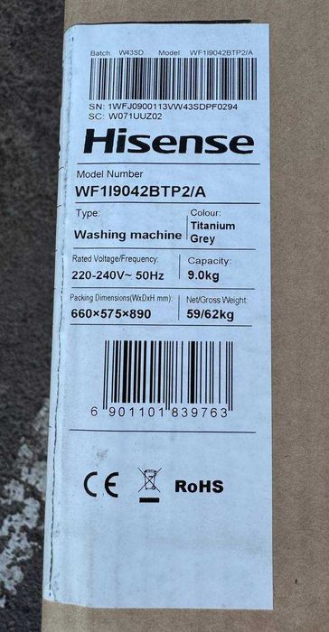 Стиральная машина Hisense 9 кг WF1I9042BTP2 Inverter Steam