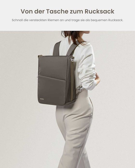 tomtoc раница за лаптоп, дамска 3-посочна чанта през рамо, раница