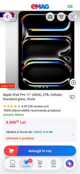 iPad Pro 11”,M2,(4th Gen) Wifi +5G,2 TB,Noua,Garantie