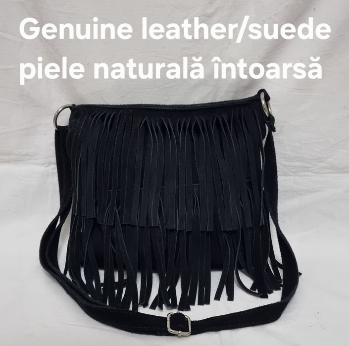 Geanta piele naturală întoarsă neagră