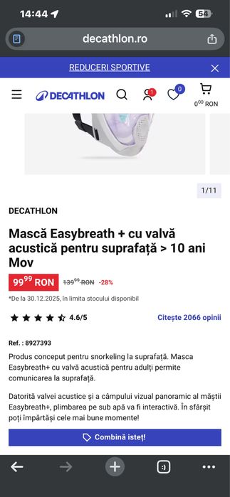 Masca snorkeling Easybreath cu valva