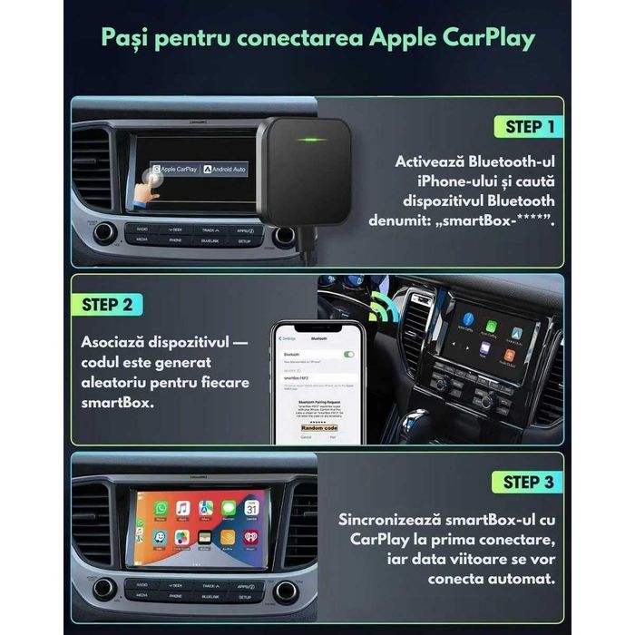 Adaptor Wireless CarPlay & Android Auto 2in1  Compatibilitate prin USB