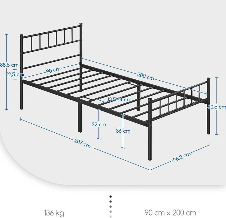 Cadru Pat Metalic Modern Single 90x200 cm |S 615255 Black(90x200cm)