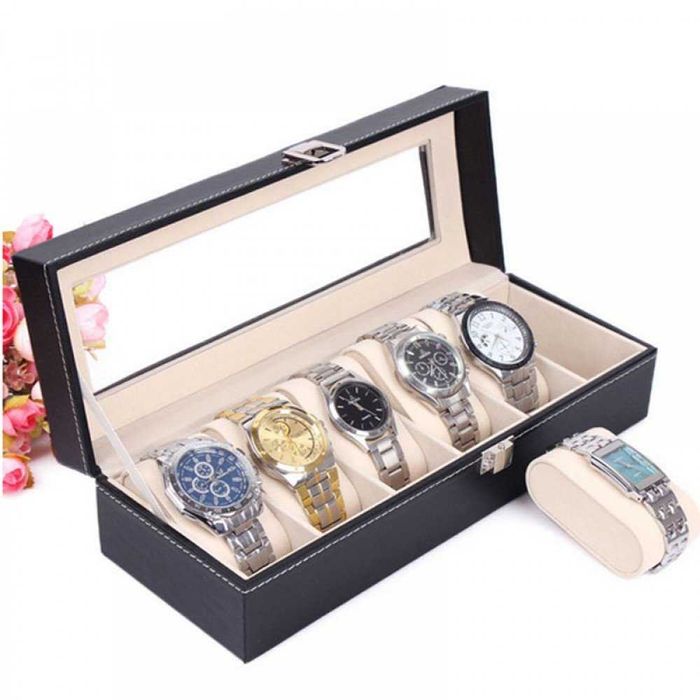 Cutie Pentru 6 / 10 / 12 /18 Ceasuri Piele Ecologica Capac Transparent