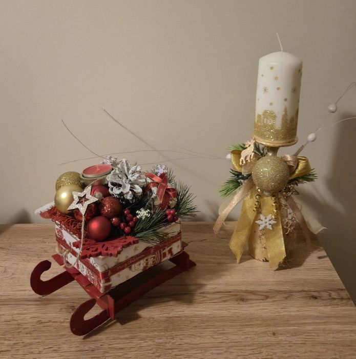 Коледен подарък,коледни декорации, коледна шейна,коледен свещник,венец