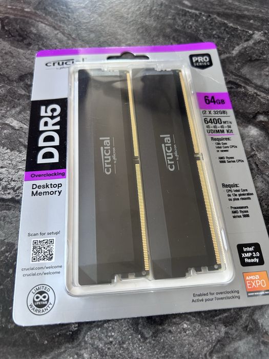 DDR5 RAM Crucial 64GB (2x32 kit) 6400MT