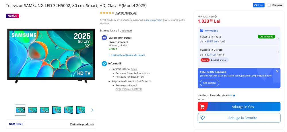 Televizor SAMSUNG LED 80 cm, Smart, HD, Model 2025 - 32H5002