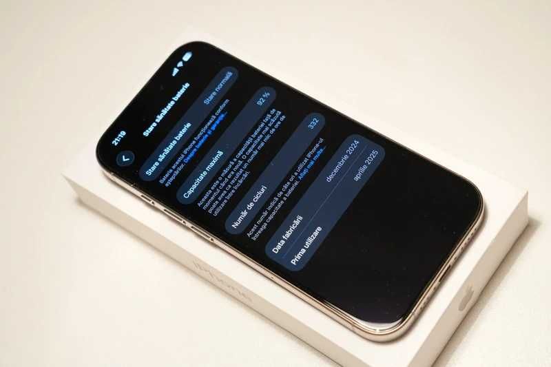 Apple iPhone 16 Pro Natural Titanium, baterie 92%, cutie