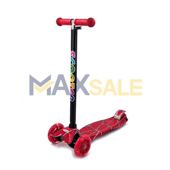 Детска триколка тротинетка Спайдърмен червена 3 светещи колела