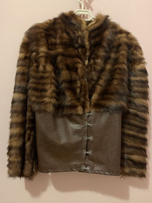 Haina scurta de blana naturala de nurca si piele, Marimea XS-S