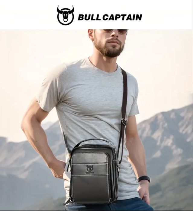 Мъжка стилна кожена чанта Bullcaptain*/Черна естест. кожа -10%Промоция