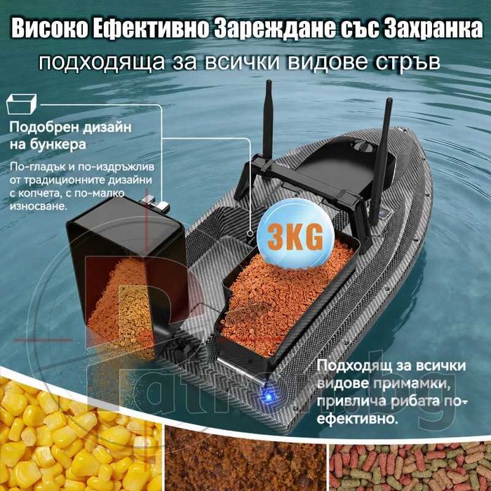 Лодка за захранка Flytec V600 Pro Sonar с вграден сонар Lucky и GPS, голяма батерия 18000mAh