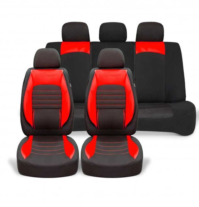 Huse scaune auto universale, piele ecologica cu material textil negru