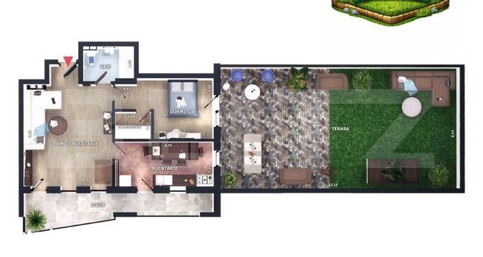 Apartament 2 camere cu terasa, parcare subterana, CF, boxa, Zona Vivo — fotografia 1