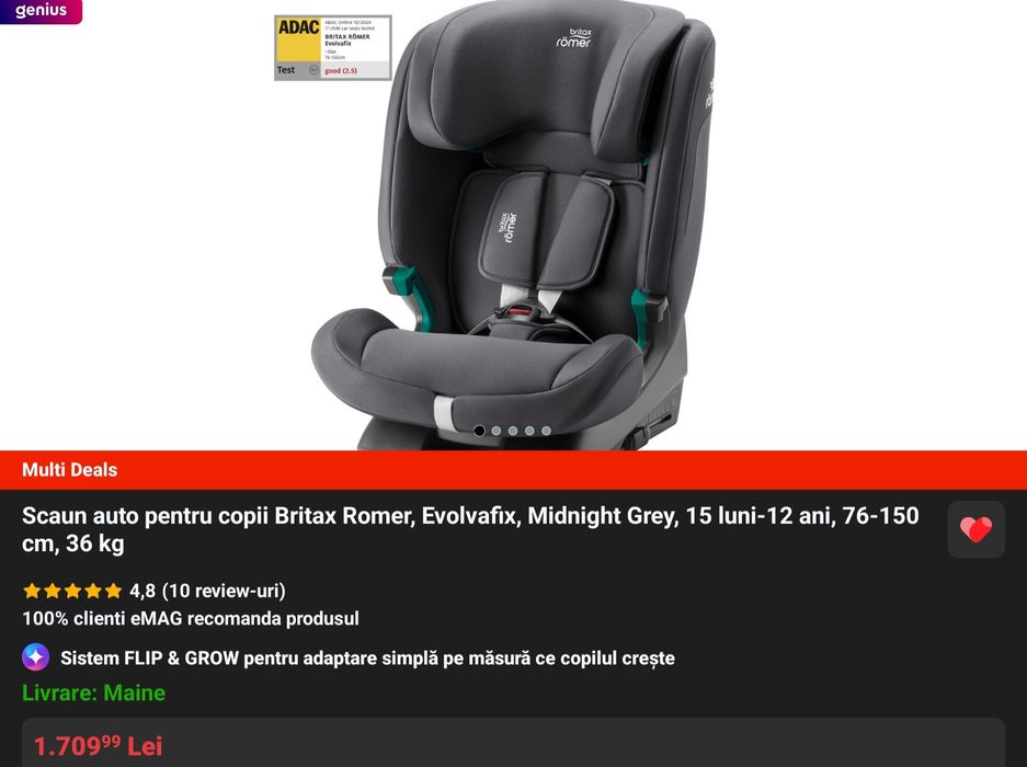 Scaun auto pentru copii Britax Romer, Evolvafix, Midnight Grey, 15 luni-12 ani, 76-150 cm, 36 kg