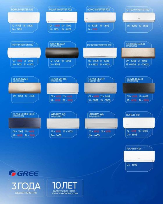 Gree (12) Inverter ( кондиционер Bora GWH 12 AAB) + Wi-Fi (фреон R32)