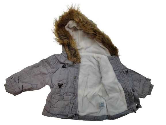 Geaca gri de iarna unisex, vatuita,cu puf la gluga