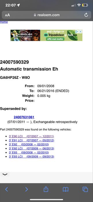 Cutie automata bmw e90 lci N57 330d 245 cai 2011 6hp28