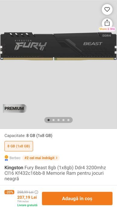 Placa de baza BIOSTAR TB360-BTC PRO 2.0+INTEL I3-9100F+Memorie Ram 8GB