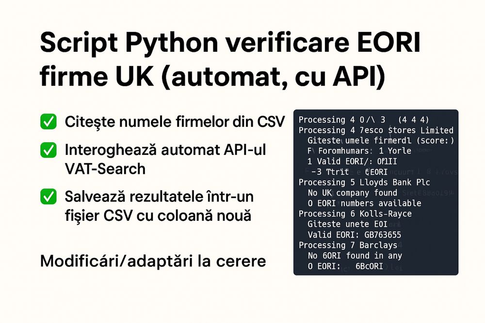 Script Python verificare EORI firme UK Chichis • OLX.ro