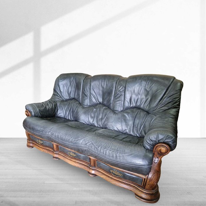 Холова гарнитура от естествена кожа и масивен дъбов корпус